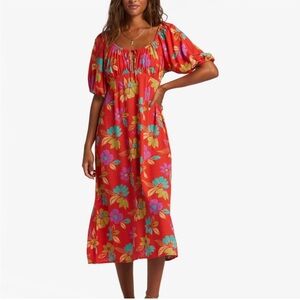 Billabong red floral midi dress